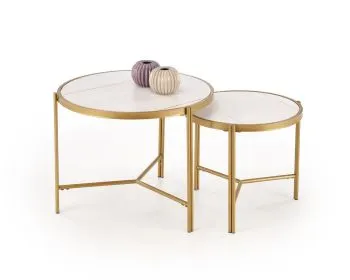Zestaw 2 stolików FATIMA biały marmur/złoty