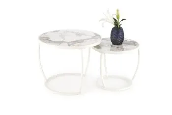 Zestaw 2 stolików INES beżowy marmur/biały