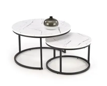 Zestaw 2 stolików JAVA biały marmur/czarny