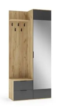 Garderoba do przedpokoju CORAL dąb złoty/antracyt z lustrem