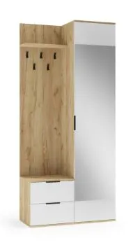 Garderoba do przedpokoju CORAL dąb złoty/biała z lustrem