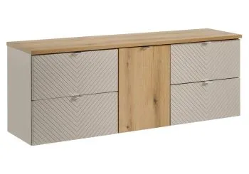 Szafka pod umywalkę nablatową VIVA CASHMERE 2S 60cmx2 kaszmirowy mat - zestaw 160cm z koszem na pranie