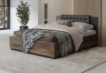 Łóżko SIGMA 140x200 dąb flagstaff srebrny/czarny mat z pojemnikiem