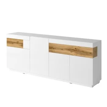 Komoda SILKE 4D2S 219cm biały połysk/dąb wotan