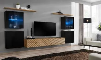 Meblościanka SWITCH LAMEL XIV czarna/dąb wotan