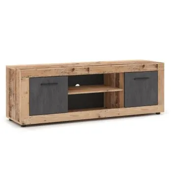 Szafka RTV LUNA 2D 140cm jasny dąb old style/grafit matera