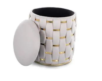 Pufa TIARA VELVET ze schowkiem jasnobeżowa/złota