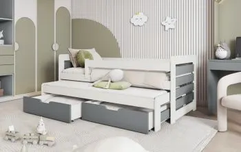 Łóżko dziecięce NAVESTI 180x80 białe/szare dwuosobowe