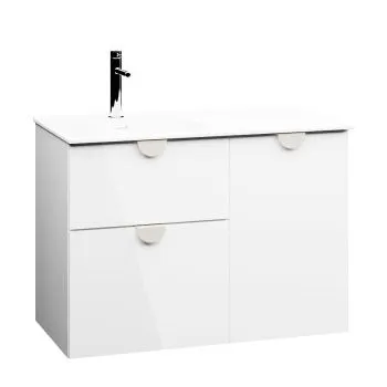 Szafka pod umywalkę COCO 90 cm biały połysk z koszem na pranie