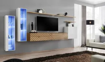 Meblościanka SWITCH LAMEL XI biała/dąb wotan