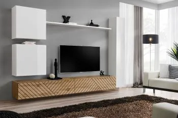 Meblościanka SWITCH LAMEL VIII biała/dąb wotan