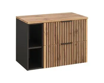 Szafka pod umywalkę nablatową XILO BLACK WOTAN 82 czarna/dąb + regał - zestaw 80 cm z blatem