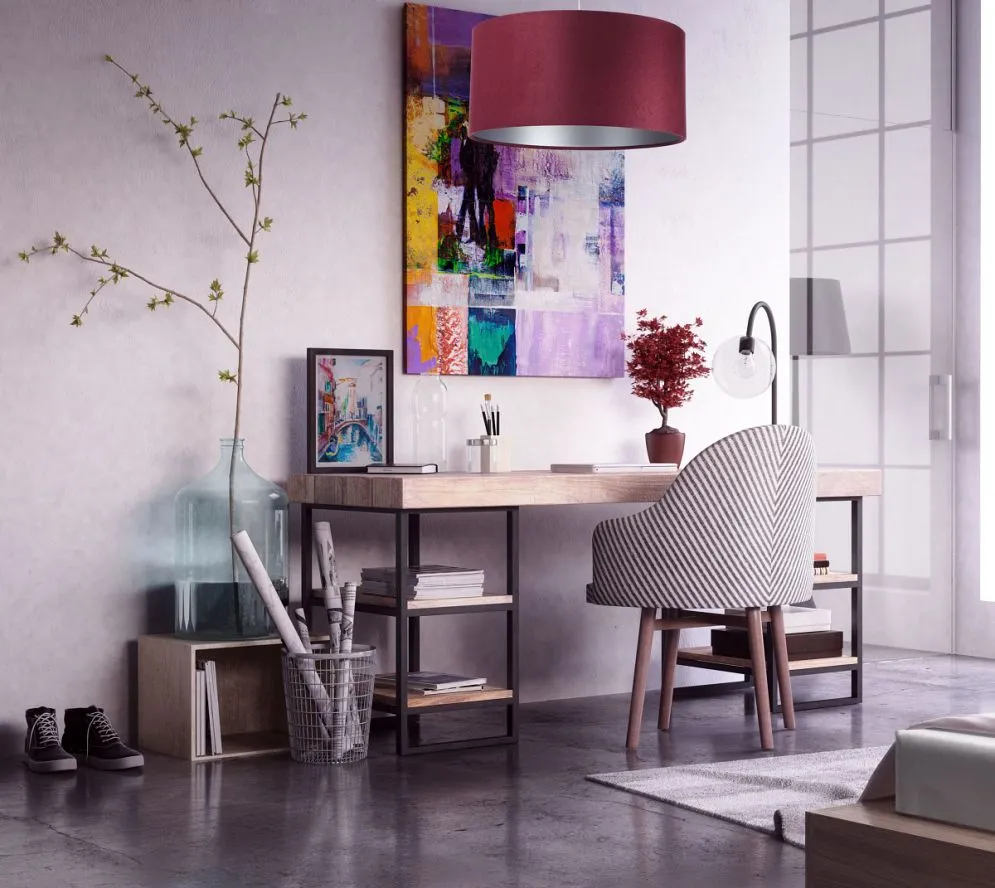 Lampa wisząca HOME 60 bordowa/srebrna nad stół do salonu | MIRAT.