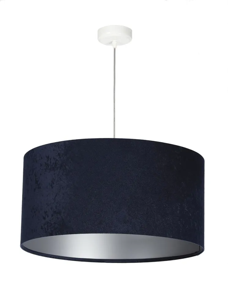 Lampa wisząca HOME 50 granatowa/srebrna ręcznie robiona w kształcie walca | MIRAT.