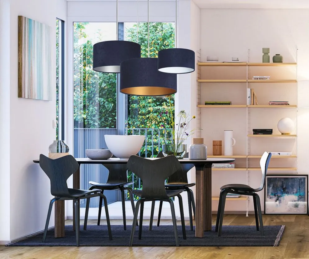 Lampa wisząca HOME 40 granatowa/złota welurowa do salonu | MIRAT.