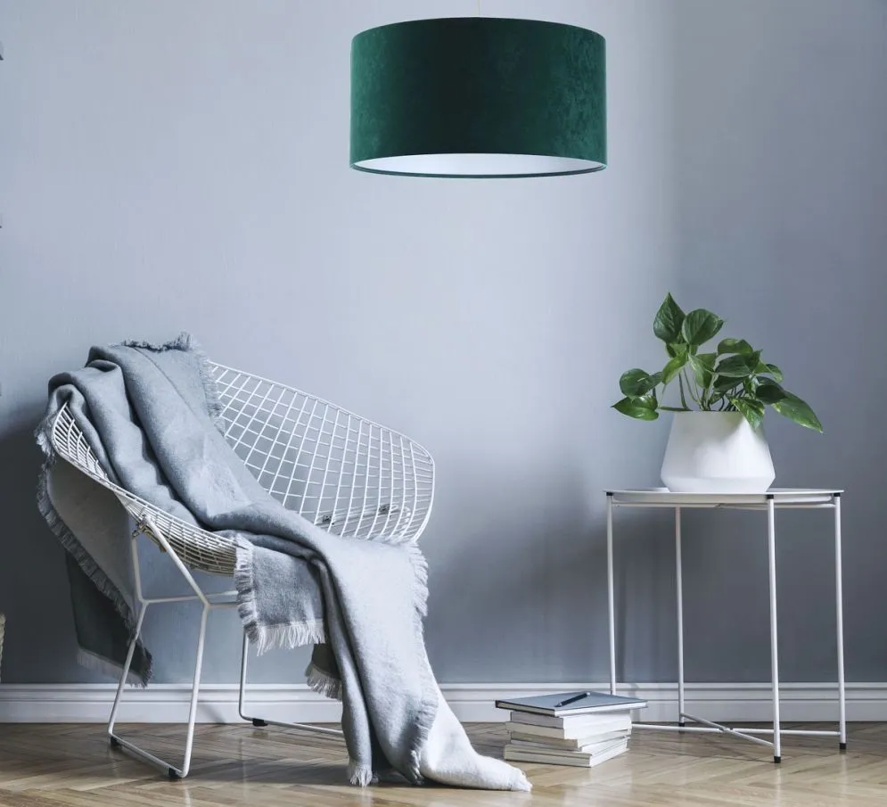 Lampa wisząca HOME 50 zielona/biała walec welurowa | MIRAT.