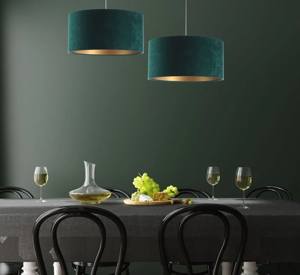 Lampa wisząca HOME 40 zielona/złota welurowa do salonu | MIRAT.