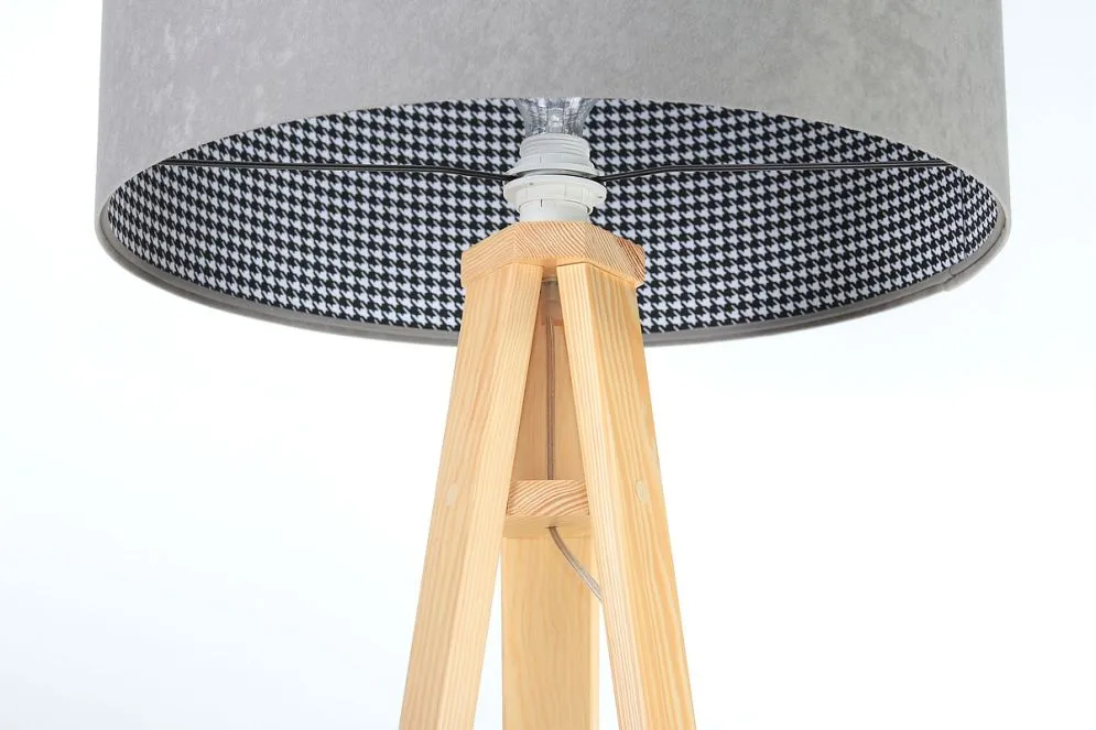 Lampa stojąca HOME 40 szara/sosna na trójnogu | MIRAT.