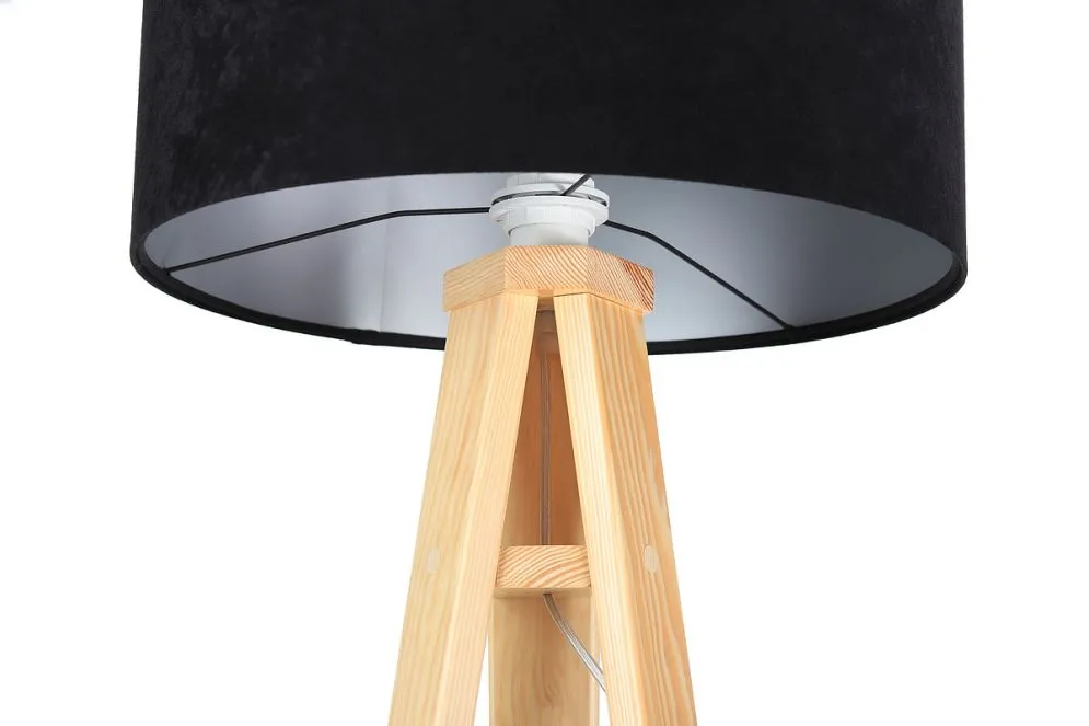 Lampa stojąca HOME 40 czarna/srebrna/sosna na drewnianej podstawie | MIRAT. w stylu kolekcja