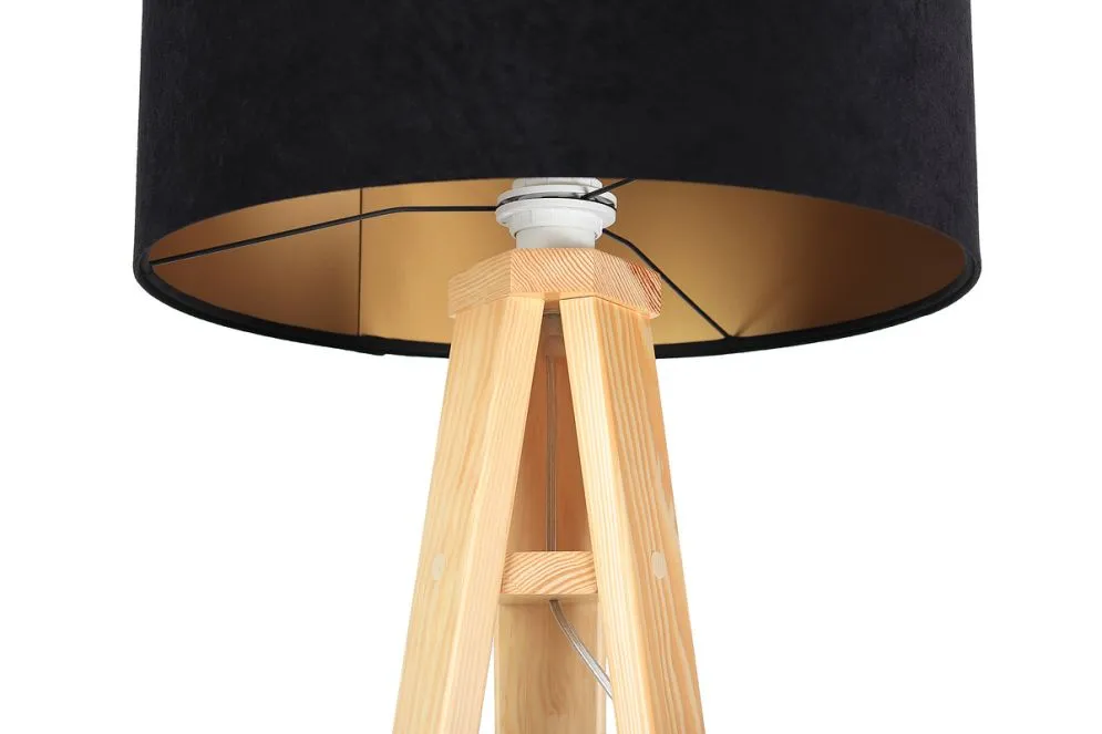 Lampa stojąca HOME 40 czarna/złota/sosna na trójnogu | MIRAT. w stylu kolekcja