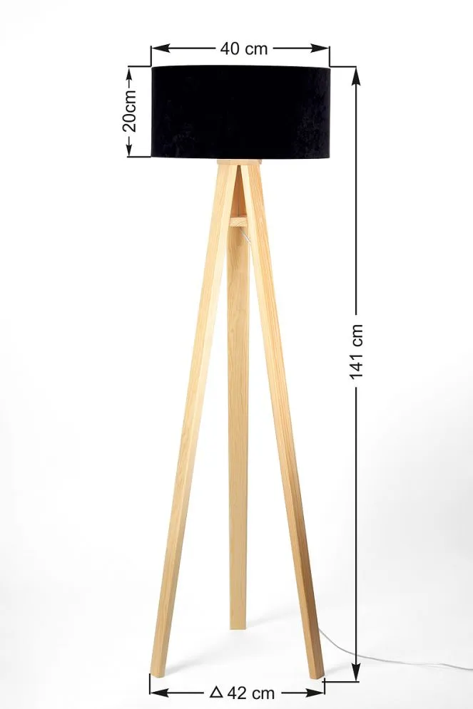 Lampa stojąca HOME 40 czarna/złota/sosna na trójnogu | MIRAT. w stylu kolekcja