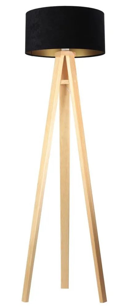 Lampa stojąca HOME 40 czarna/złota/sosna na trójnogu | MIRAT. w stylu kolekcja