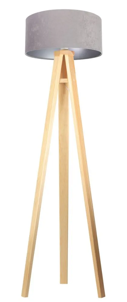 Lampa stojąca HOME 40 szara/srebrna/sosna do sypialni | MIRAT.