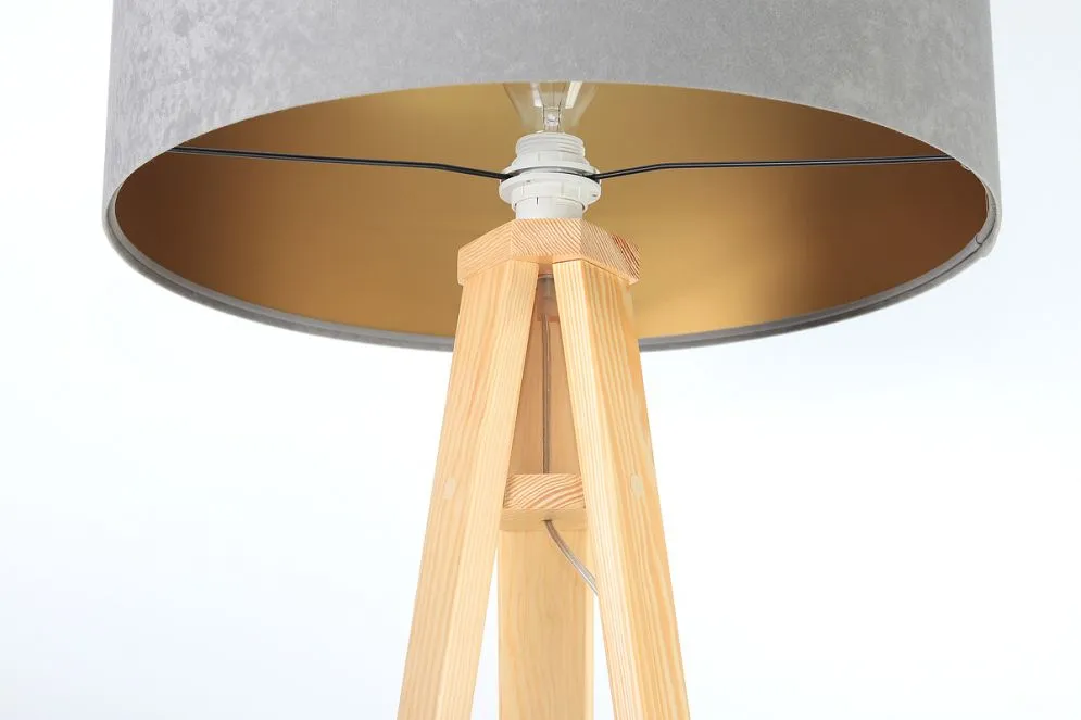 Lampa stojąca HOME 40 szara/złota/sosna w stylu glamour | MIRAT.