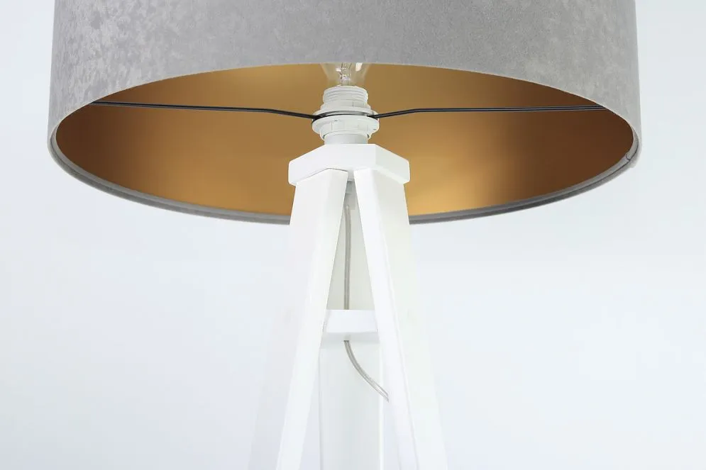 Lampa stojąca HOME 50 szara/złota/biała podłogowa welurowa | MIRAT.