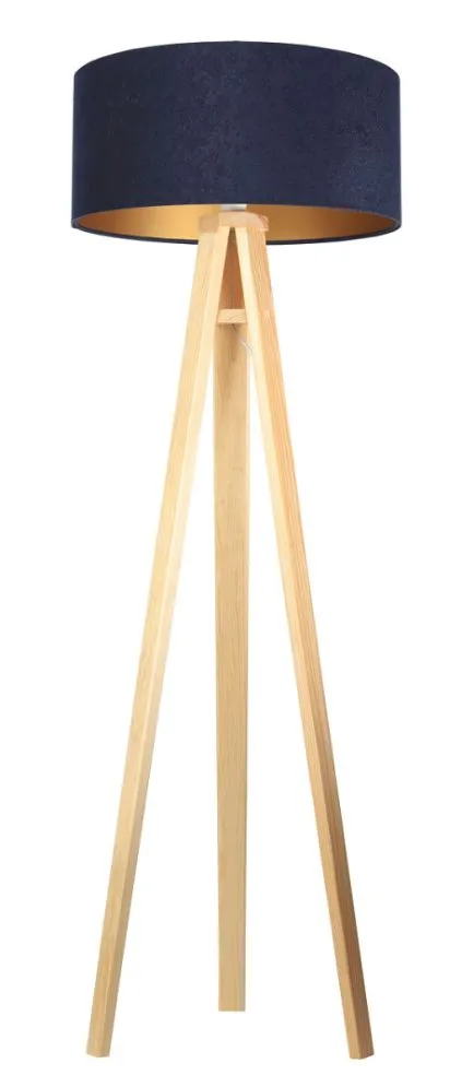 Lampa stojąca HOME 50 granatowa/złota/sosna do salonu | MIRAT.