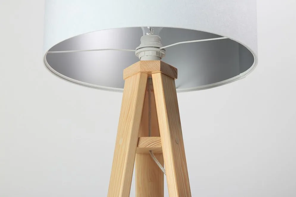Lampa stojąca HOME 50 biała/srebrna/sosna do salonu | MIRAT.