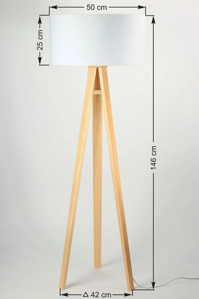 Lampa stojąca HOME 50 biała/srebrna/sosna do salonu | MIRAT.