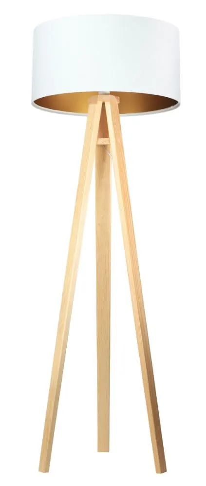 Lampa stojąca HOME 50 biała/złota/sosna podłogowa welurowa | MIRAT.