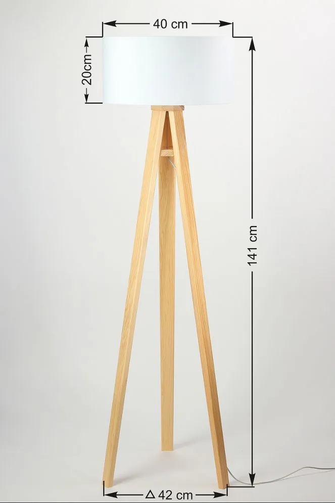Lampa stojąca HOME 40 biała/pepitka/sosna na trójnogu | MIRAT.