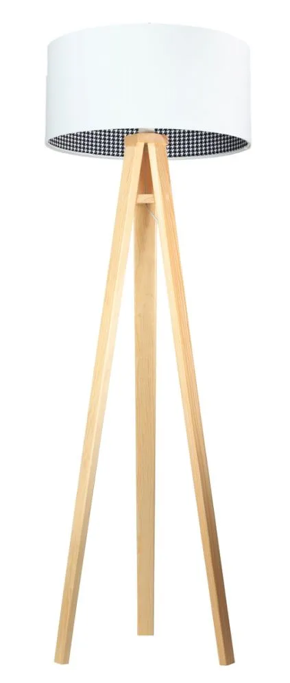 Lampa stojąca HOME 50 biała/pepitka/sosna z włącznikiem nożnym | MIRAT.