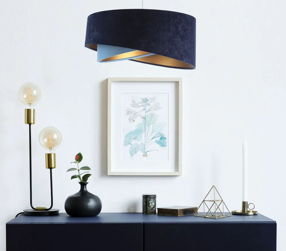 Lampa wisząca THUNDERCLOUD BLUE granatowa/złota welurowa asymetryczna | MIRAT. w stylu kolekcja