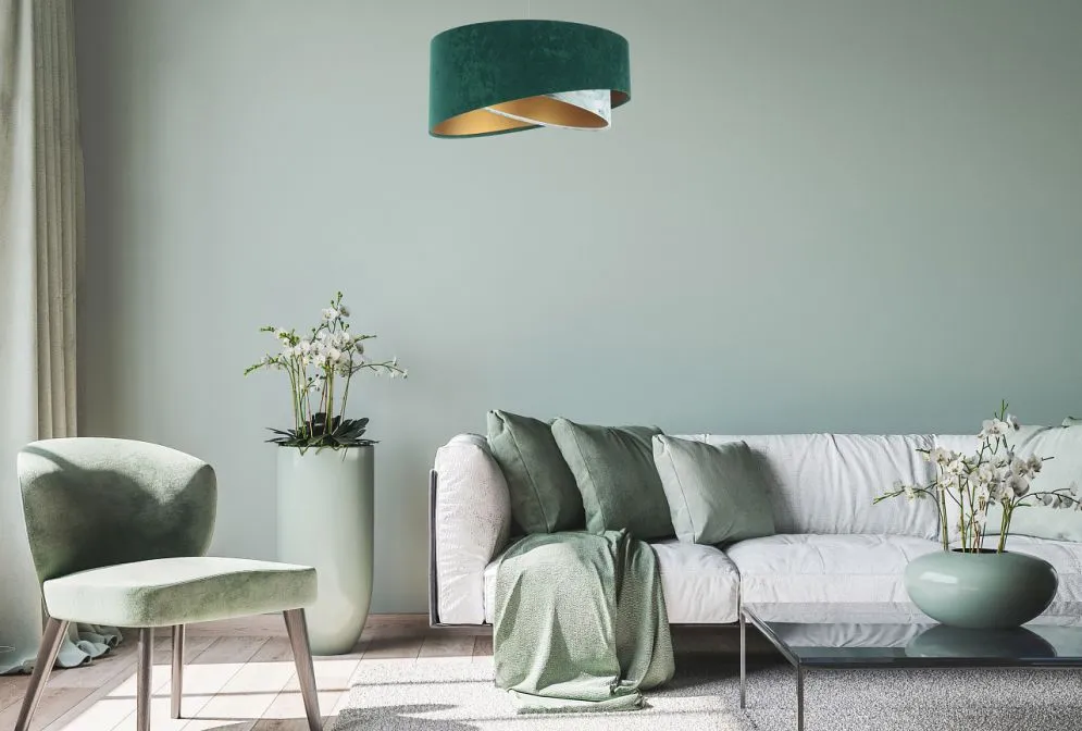 Lampa wisząca MALACHITE zielona/złota welurowa asymetryczna | MIRAT. w stylu kolekcja