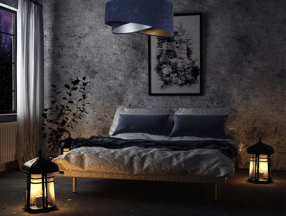 Lampa wisząca AGAU granatowa welurowa do salonu | MIRAT. w stylu kolekcja