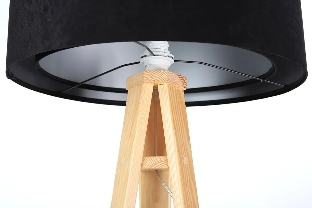 Lampa stojąca GEMSTONE czarna/srebrna/sosna na trójnogu | MIRAT.