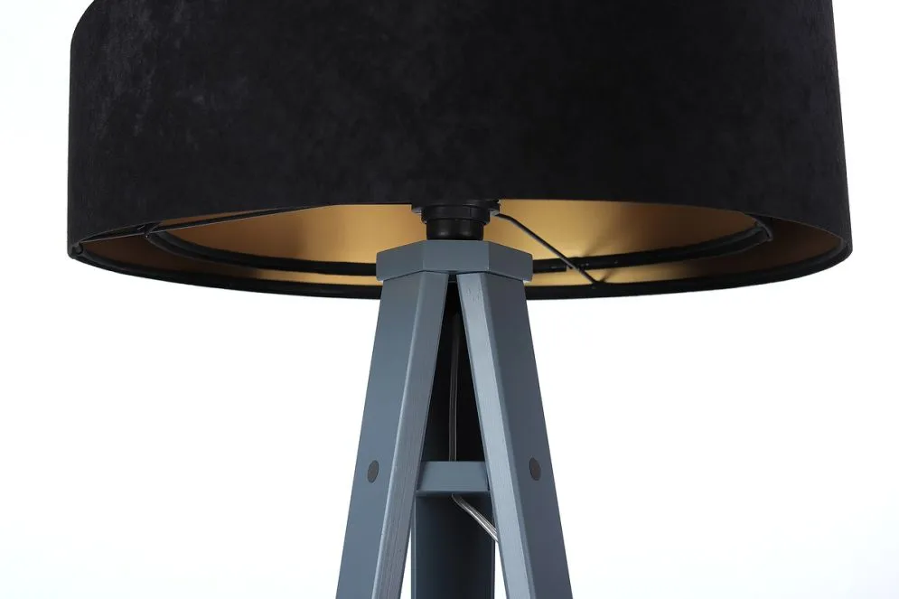 Lampa stojąca GEMSTONE czarna/złota/szara z asymetrycznym abażurem | MIRAT.
