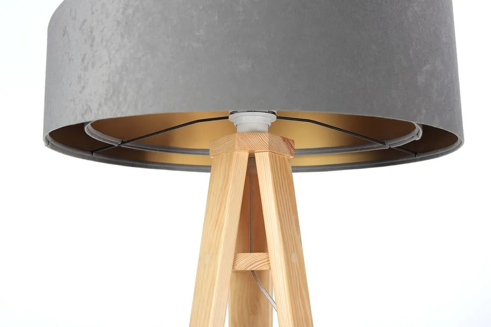Lampa stojąca GEMSTONE szara/złota/sosna na trójnogu | MIRAT.