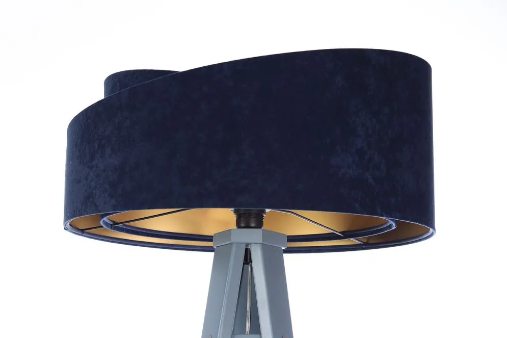 Lampa stojąca GEMSTONE granatowa/złota/szara na trójnogu | MIRAT.