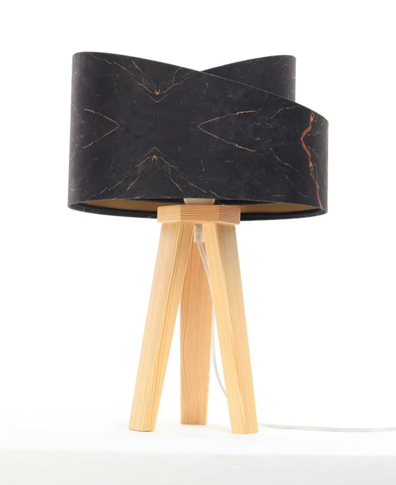 Lampa stołowa BLACK MARBLE czarna/złota/sosna welurowa | MIRAT.