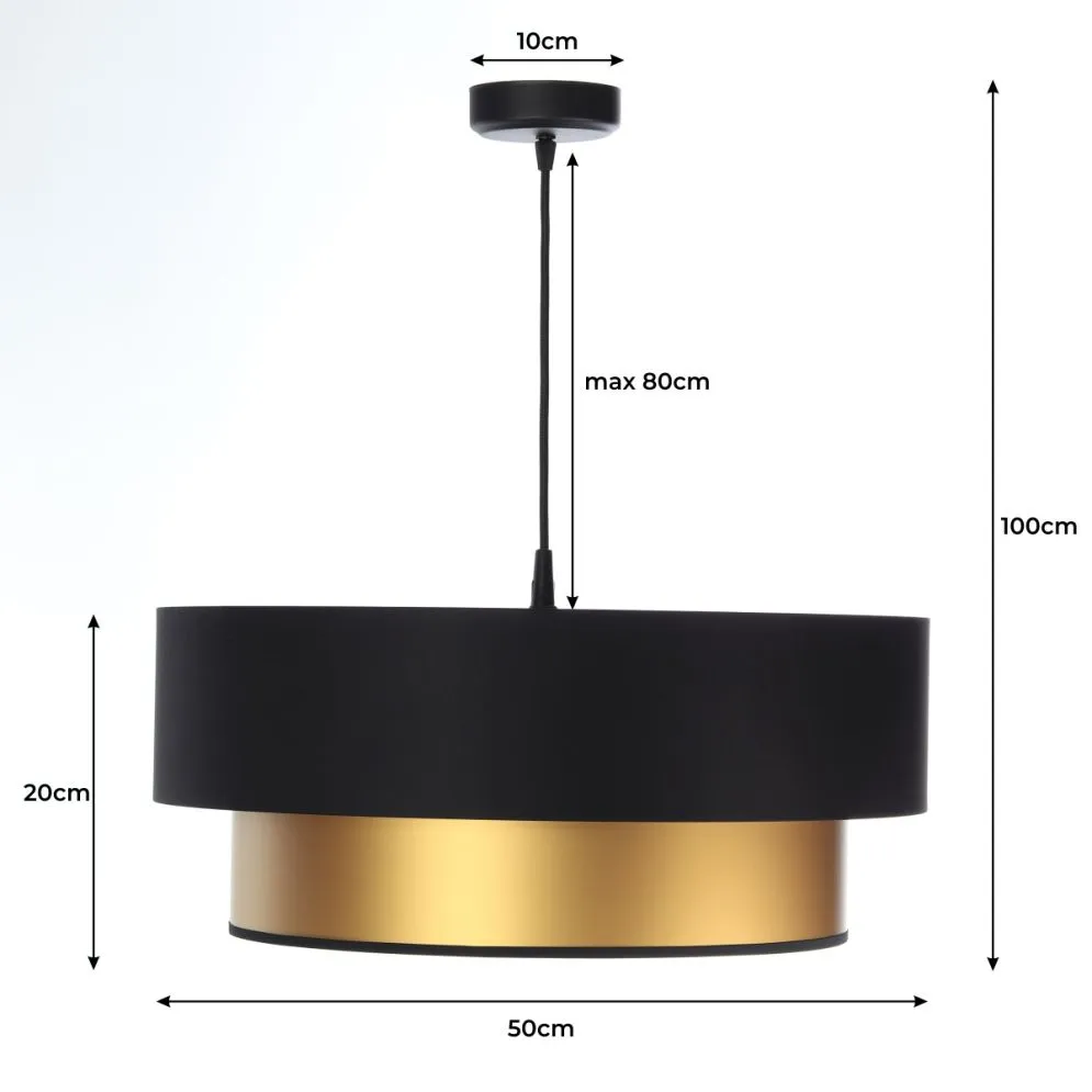 Lampa wisząca DOUBLE BLACK 50 złota/czarna satynowy abażur do jadalni | MIRAT. w stylu kolekcja