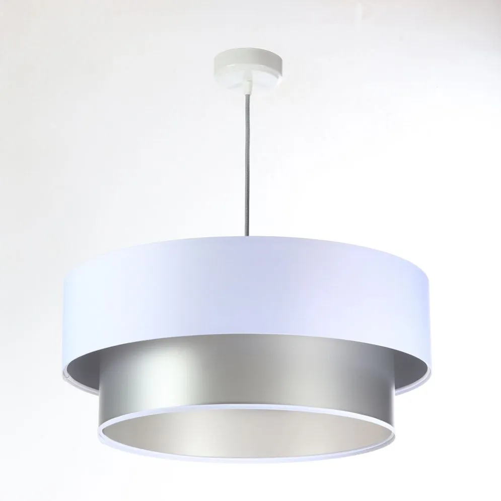 Lampa wisząca DOUBLE WHITE 60 biała/srebrna w kształcie walca | MIRAT.