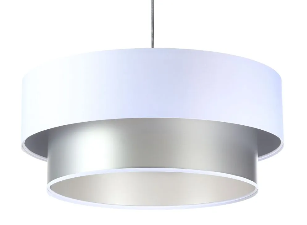 Lampa wisząca DOUBLE WHITE 50 biała/srebrna z podwójnym abażurem | MIRAT.