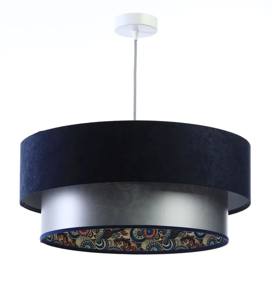 Lampa wisząca DOUBLE MIX 40 granatowa/srebrna nowoczesna do salonu | MIRAT.