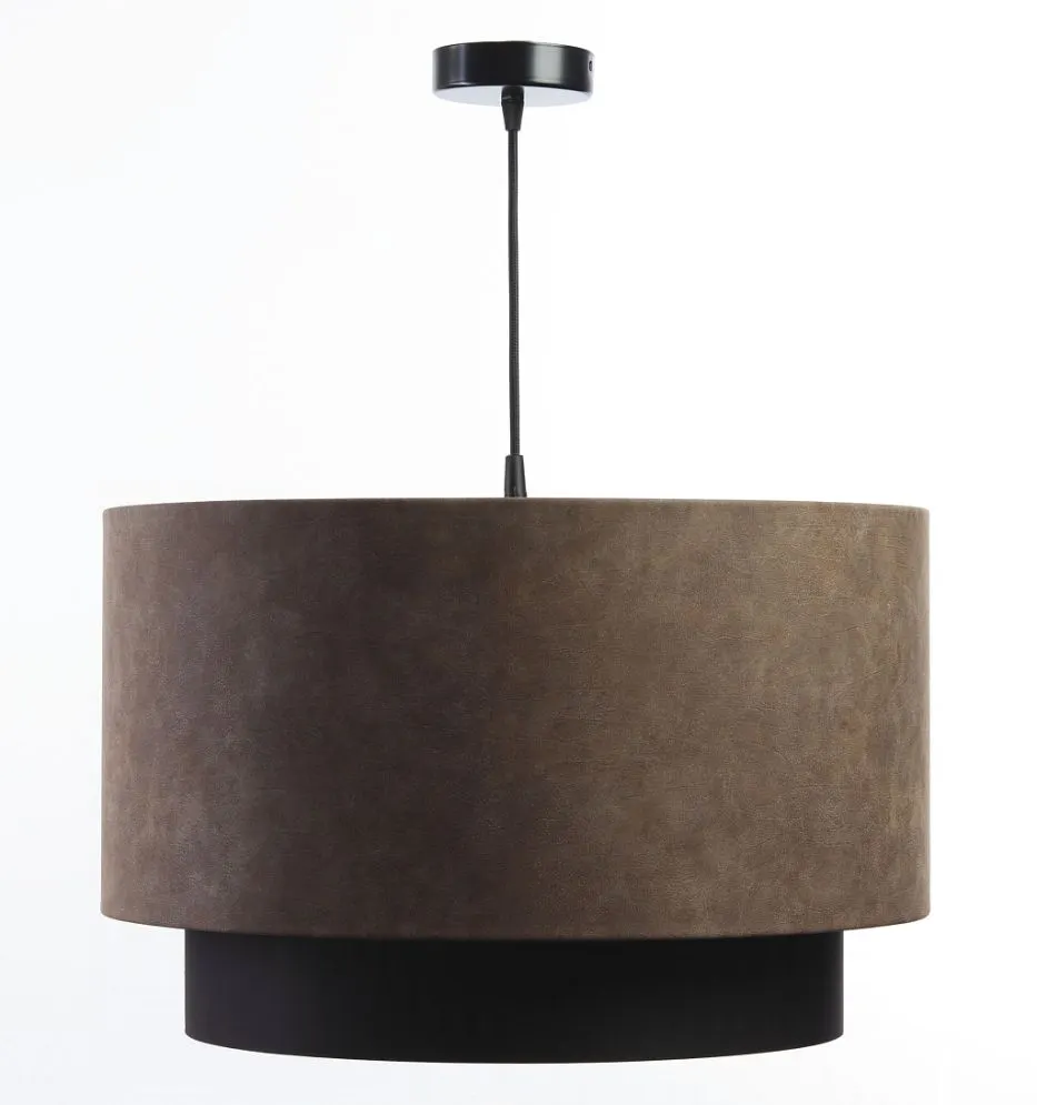 Lampa wisząca DOUBLE ZAMSZ 60 brązowa/czarna ręcznie robiona w kształcie walca | MIRAT.