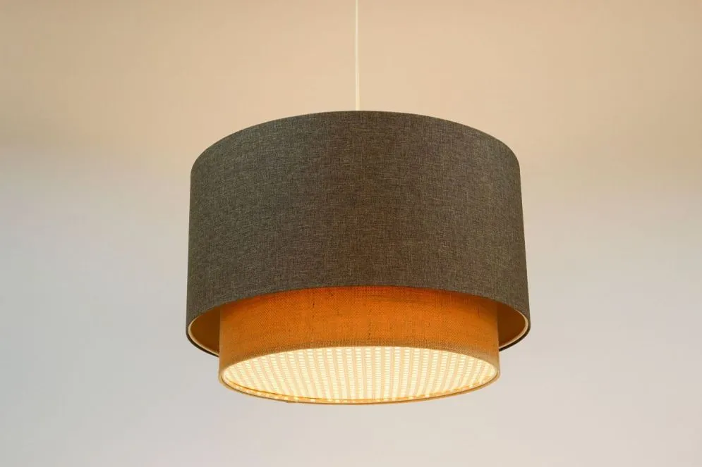 Lampa wisząca ERUTAN DOUBLE RATTAN 50 szara/beżowa z rattanową blendą I sklep meblowy MIRAT.