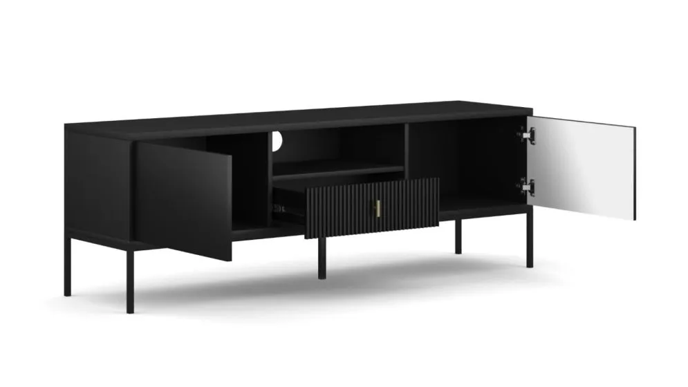 Szafka RTV MAGGIORE 154 czarna mat loft I sklep meblowy MIRAT. styl GLAMOUR, LOFT, RYFLOWANY kolekcja MAGGIORE